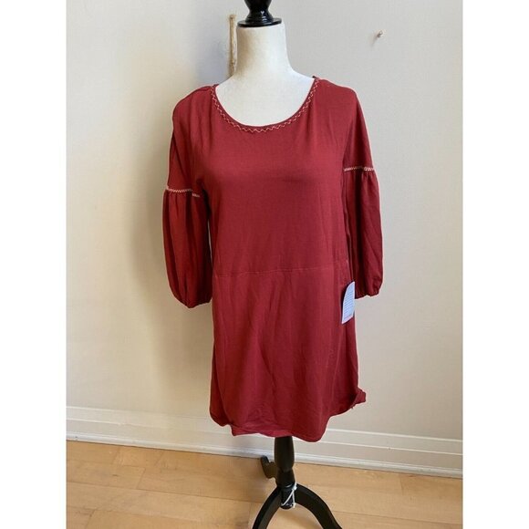 MAX Studio BNWOT Lantern Sleeve Dress Burgundy - Picture 2 of 8